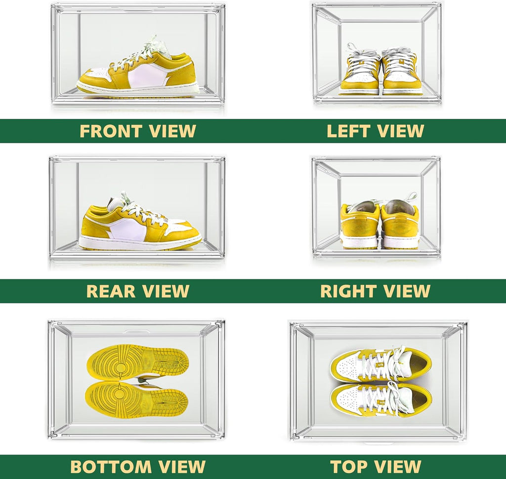 12 Pack X-Large Acrylic Display Case, Size 14 Clear Shoe Box Stackable Sneaker Display Case with Magnetic Lid Multipurpose Storage Bin for Closet for Purses, Handbags, Cosmetics, Collectibles
