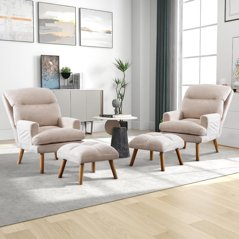 CANMOV Modern Accent Chair with Ottoman Set of 2, Soft Fabric Armchair with A...