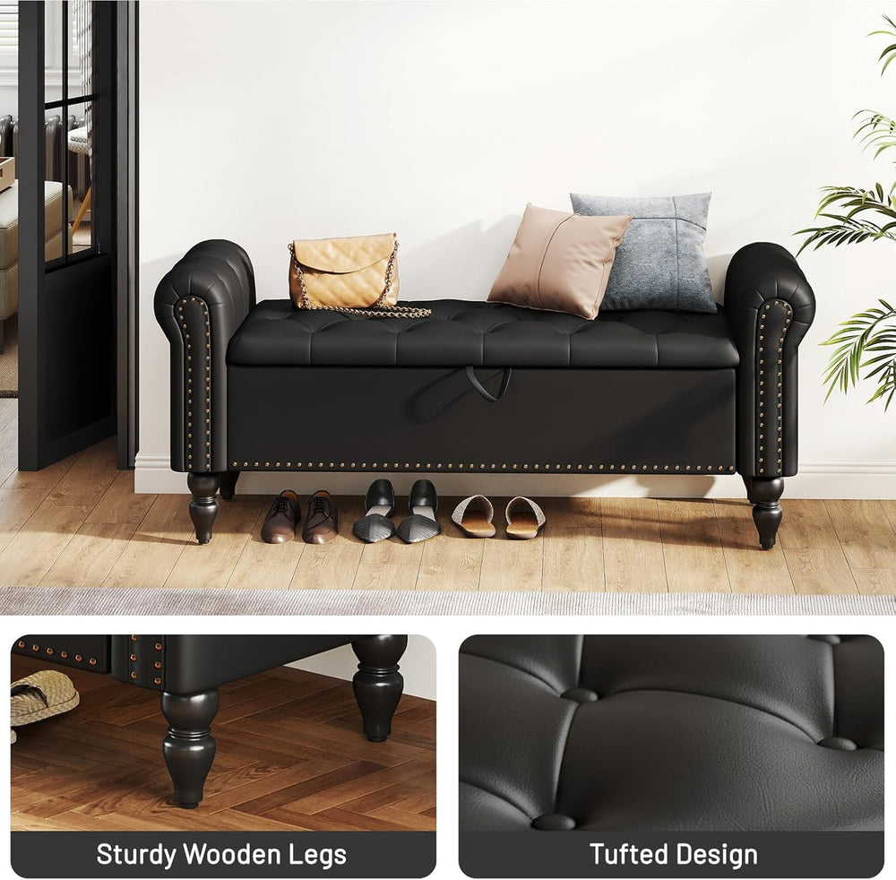 Furniliving 51” End of Bed Bench, Bedroom Bench with Button-Tufted, Large Uph...