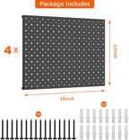 TORACK 4 PCS 12"x16" Metal Pegboard Panels for Garage, Workbench, Shop, Tool Organizer Peg Board with 1/8" & 1/4" Holes, Modular Wall-Mounted Pegboard for Pegboard Hooks (Black)