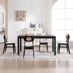Rattan Dining Chairs Set of 6 Black Linen Fabric Dining Room Chairs Natural Wooden Kitchen Chairs Farmhouse Boho
