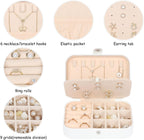 Travel Jewelry Box, Small Jewelry Organizer Boxes for Women Girls, 2 Layer Travel Jewlery Case, PU Leather Mini Portable Jewerly Storage Display Holder for Earrings, Ring, Necklaces, Bracelets White1