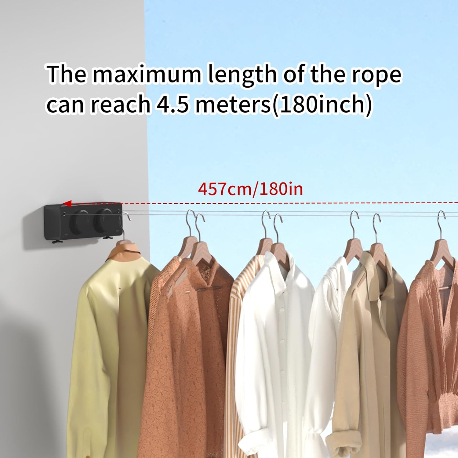 JOOM Retractable Clothesline Indoor Outdoor Clothes Line - Heavy Duty Clothes Drying Laundry Line - Wall Mounted Drying Rack - Air Dry Clothing Lock to Prevent Sagging (Two line,Black)