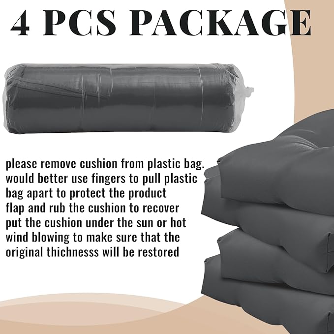 Geetery Outdoor Chair Cushions Set of 4 for Patio Lawn Furniture Wicker Rocking Dining Chairs 42x21x4 Inch High Back Seat Pads Replacement with Ties Weather-Resistant Fade-Resistant Indoor(Dark Gray)