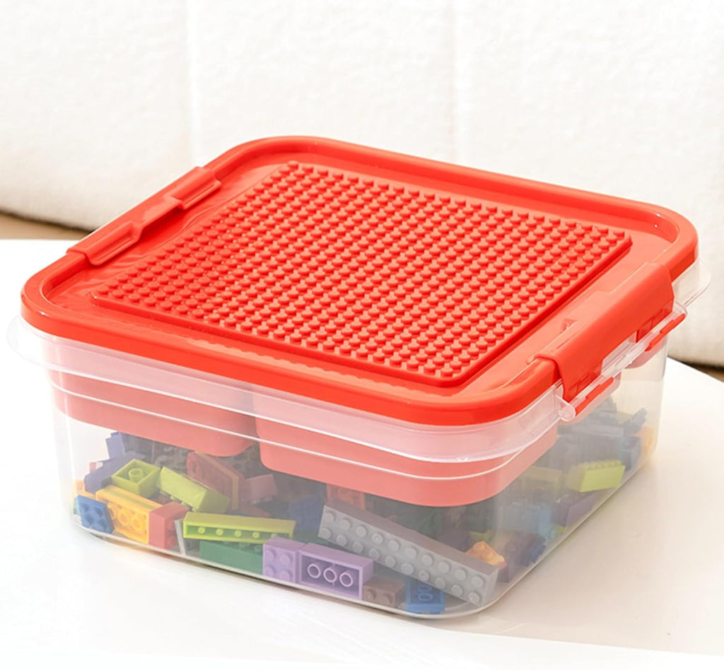 Toys Storage Organizer Bins for Lego, Building Blocks Storage with Building Baseplate Lid, Storage Containers for Building Brick Storage Plastic Stackable Organizer Bin Toy Chest