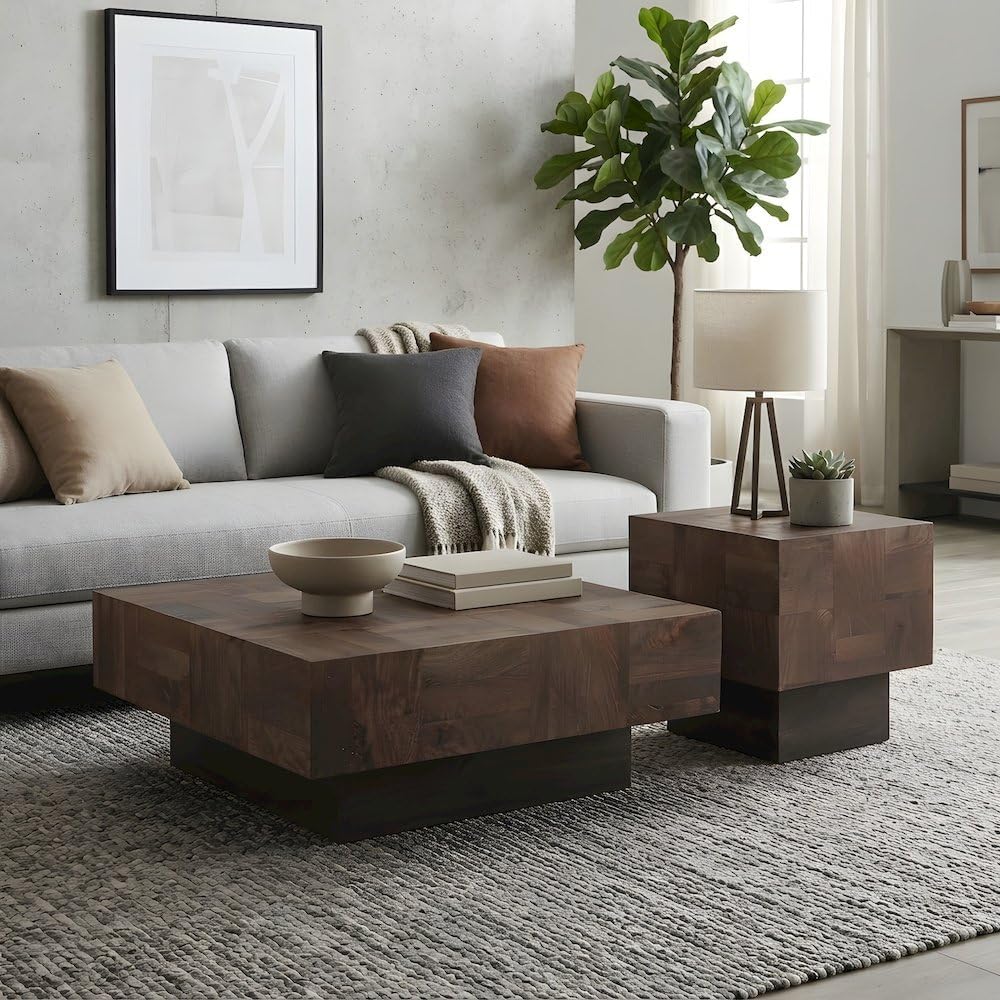 Starlight Canyon Home Solid Mango Wood Living Room Table Set, Coffee Table an...
