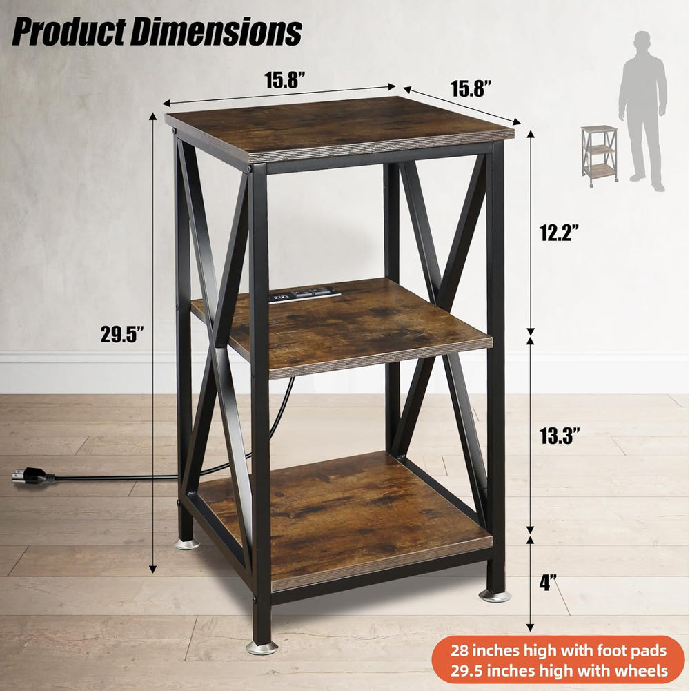 End Tables Living Room Set of 2, Square End Table with Charging Station, 16&q...