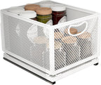 Sliding Cabinet Basket Organizer Drawer Self Adhesive Slide out Pantry Shelves Heavy Duty Carbon Steel Slide Cabinet Storage Basket with Handle for Bathroom Kitchen Home