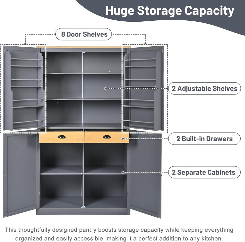 71.3" Tall Wooden Storage Cabinet with 4 Doors and Adjustable Shelves, 4...