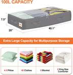 punemi Under Bed Storage Containers with Lid, 2 Pack Large Soft Foldable Storage Bags for Clothes, Coats, Sweaters, Blankets, Water-Resistant Inner Layer, 20x40x7.5 in, Perfect for Apartments and RV
