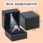Novel Box Square Shaped Black Ring Box With LED Light 2.25X2X2.5 Inches - Jewelry Ring Case Best for Jewelry Displays - Gift Boxes for Mother's Day, Engagement, Anniversary & more Happy Occasions