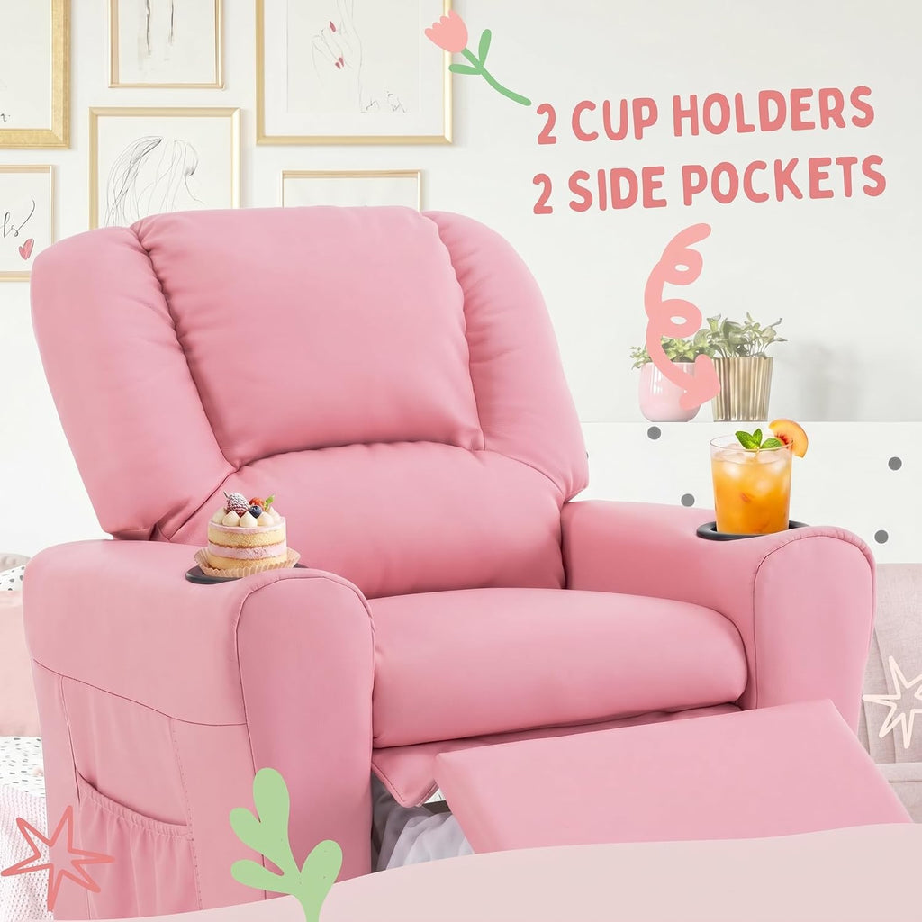 Candy Kids Reclining Chair Leather Recliner Sofa Push Back Toddler Youth Children Child Ages 1-6