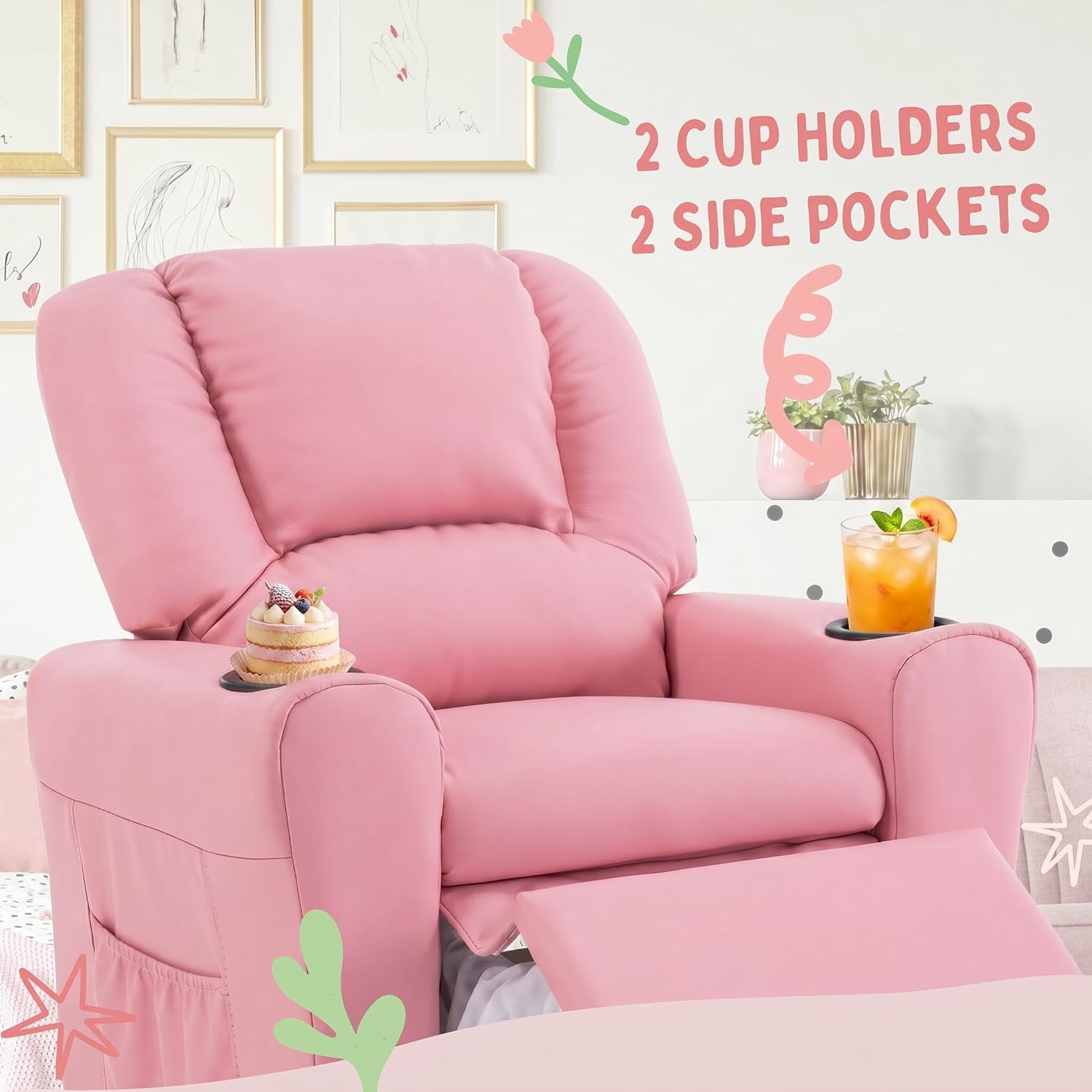 Candy Kids Reclining Chair Leather Recliner Sofa Push Back Toddler Youth Children Child Ages 1-6