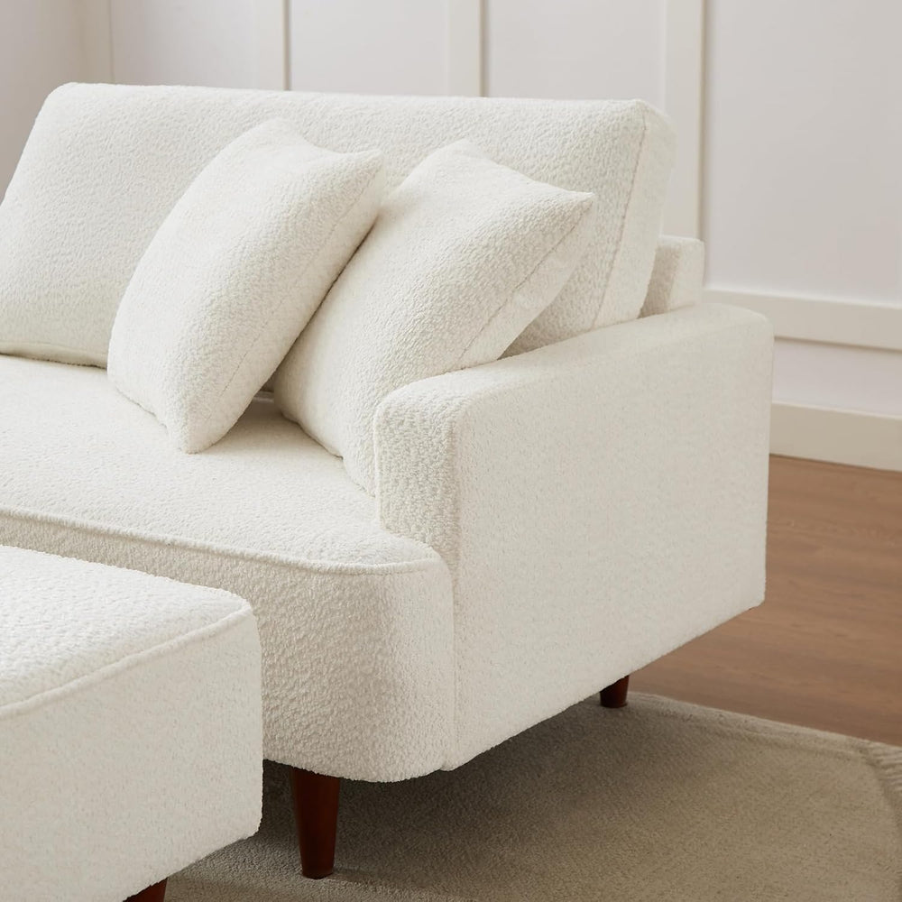 Upholstered Chaise Lounge Chair Indoor with Ottoman Boucle Chaise Lounge Fluf...