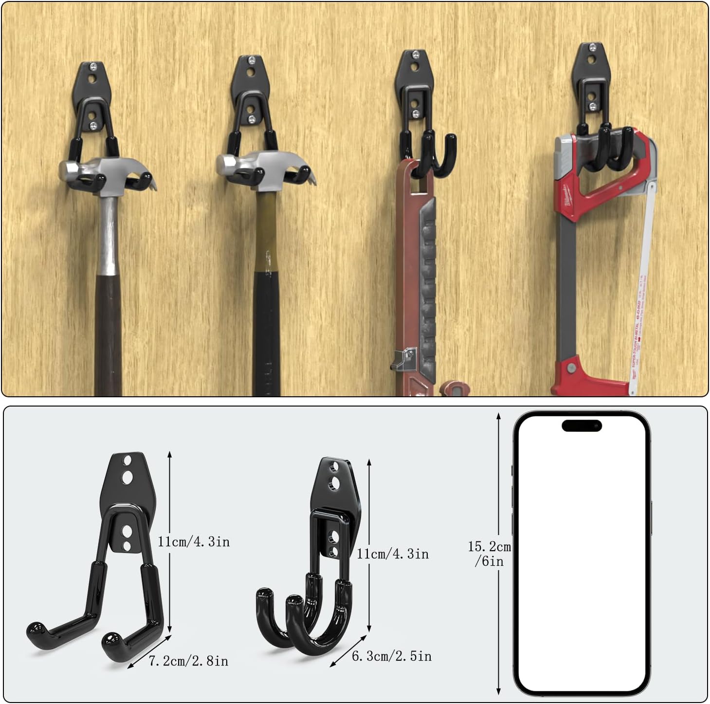 3-H Garage Wall Hooks 10 Pack, Garage Hooks Heavy Duty with Extra Welding Spots, Wall Storage Organizer for Hanging for Garden, Lawn, Yard (Black)