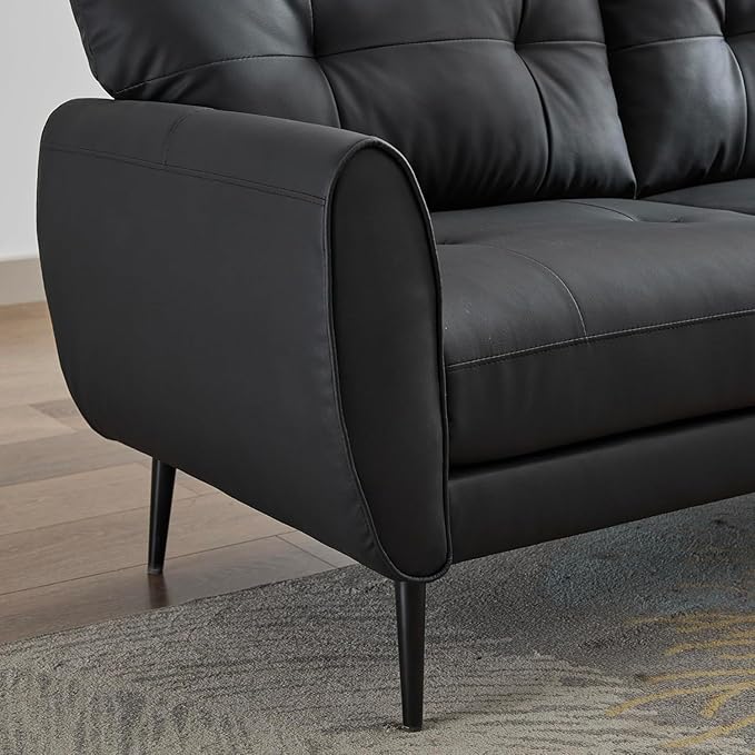 TYBOATLE Sofa Couch 61" Small Loveseat Couches for Living Room, Black Faux Leather Couch Mid Century Modern Tufted Mini Sofa Comfy Office 2 Seat Settee Love Seat Couches for Small Spaces Bedroom