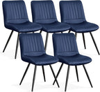 Dining Chairs Set of 5, Modern Dining Chairs with Thick Cushions, PU Leather Upholstered Kitchen Dining Room Chairs with Metal Legs for Dining Living Room (Navy Blue)