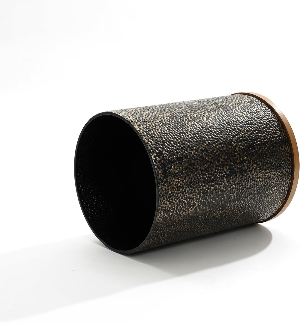LuxenHome Round Side Table, 20" Black and Gold Metal Base with Wood Top,...