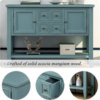 Merax Wood Farmhouse Buffet Table with Storage Shelf, 2 Drawers and Cabinets Buffet Coffee Bar Cabinet for Living Room Dinning Room Kitchen (Dark Blue)