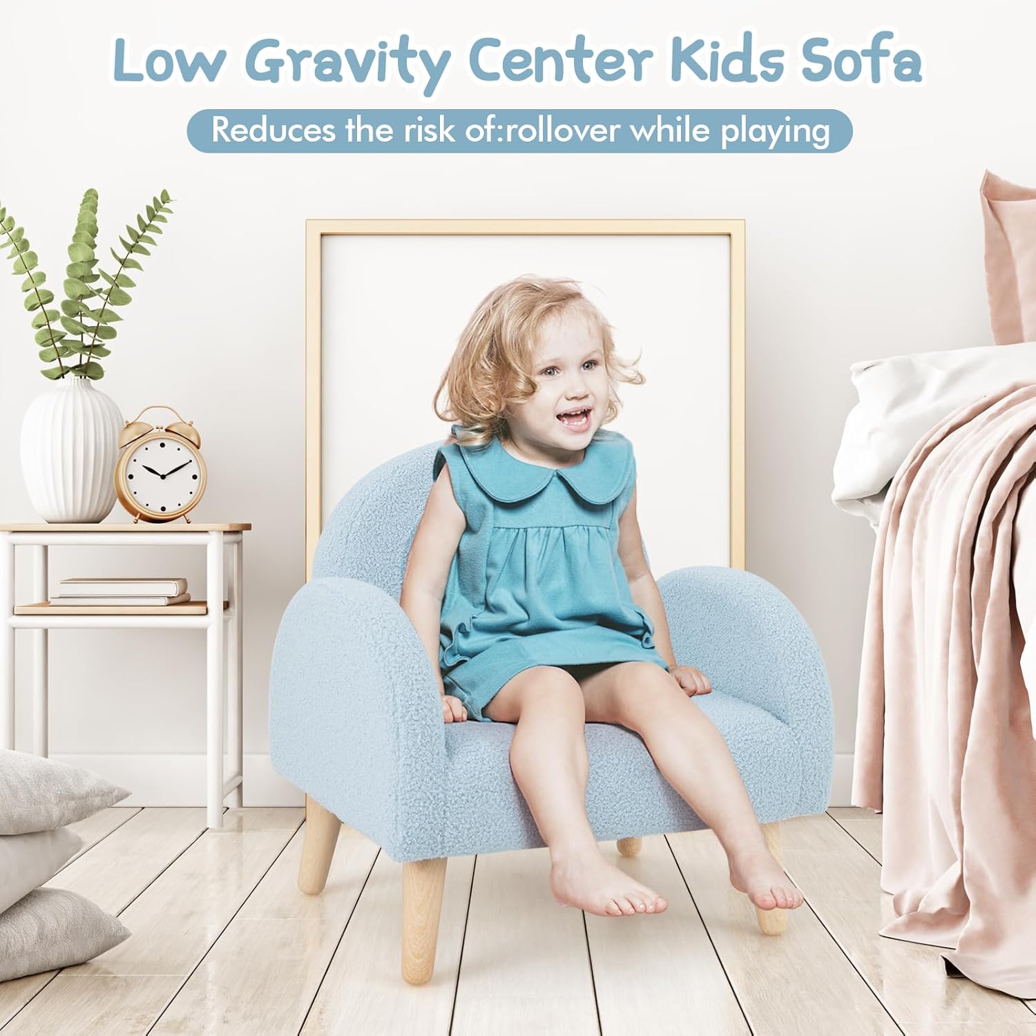 INFANS Kids Sofa, Toddler Armchair with Solid Wooden Frame Anti-Tipping Design Plush Fabric, Upholstered Children Chair for Kindergarten Playroom Preschool, Gift for Boys Girls, Toddler Couch