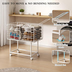 Wire Laundry Hamper, 80L Rolling Laundry Basket Cart on Wheels, Dirty Clothes Basket with Handle, Metal Clothes Hamper Organizer for Laundry Room, Bathroom, Bedroom, Dorm, White
