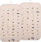 2PCS Hanging Jewelry Organizer Double Sided Necklace Storage Holder with 80 Clear Pockets Portable Necklace Holder Jewelry Bag for Earrings Necklace Bracelet