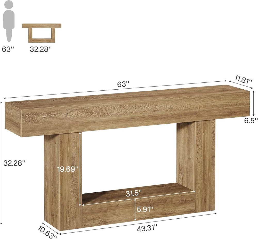 Tribesigns 63" Console Table, Farmhouse 2-Tier Entryway Table with U-Sha...