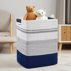 DOFASAYI Laundry Basket - 85L Large Woven Baskets for Storage - Cotton Rope Laundry Hamper, Decorative Storage Basket for Blankets, Clothes Hamper for Living Room, Bedroom, Dark Blue & White