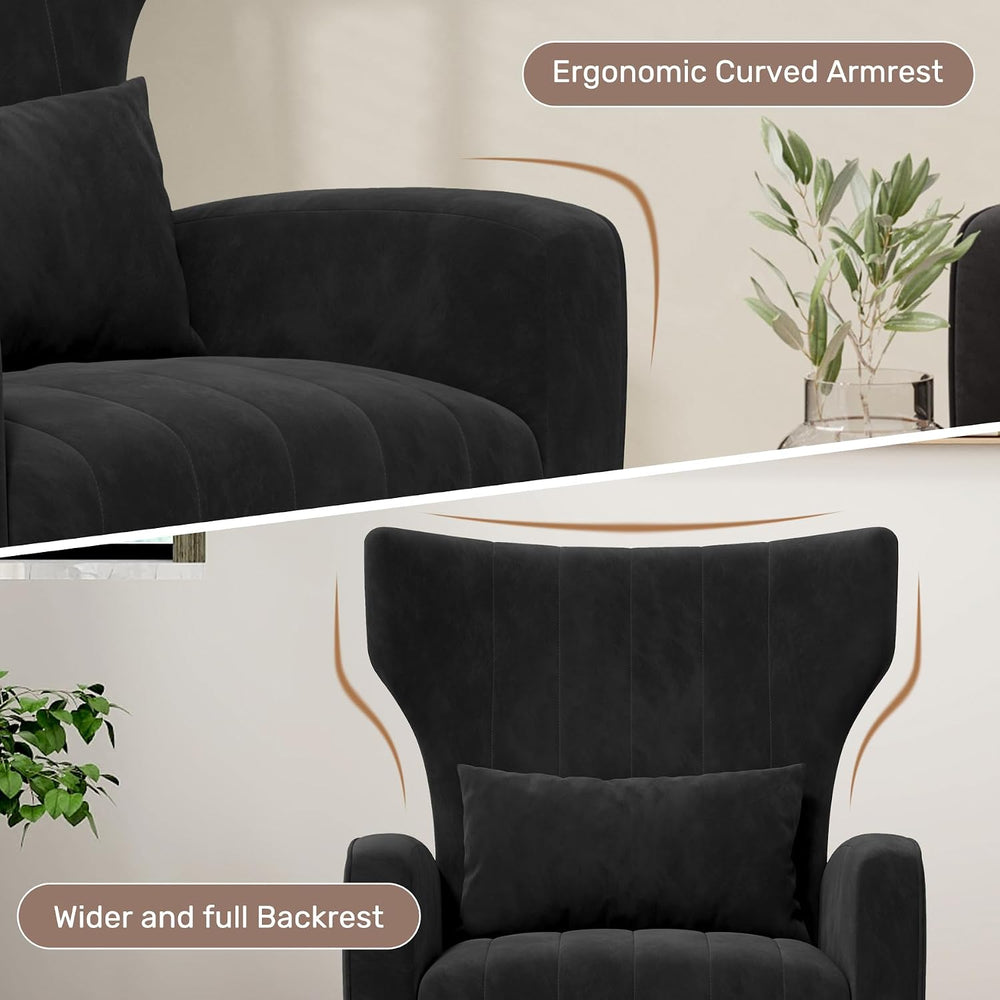 Nebuaegis Black Velvet Accent Chair Set of 2, Wingback Chair for Living Room,...