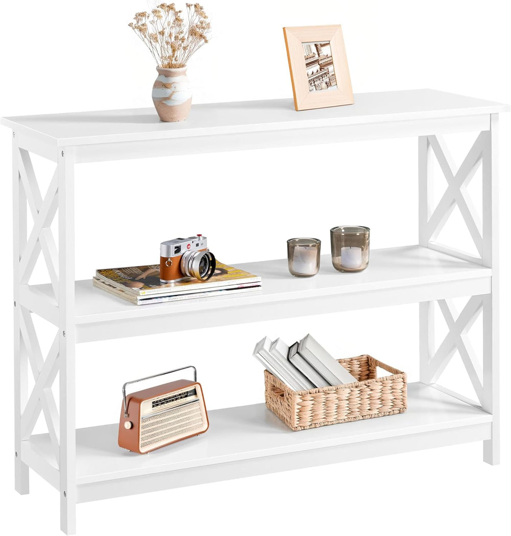 Yaheetech 42"L White Console Table 3-Tier Narrow X-Frame Open Storage Sh...