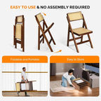 VINGLI 4 Pack Rattan Dining Chair, Wood Folding Chair with 360° Swivel Backrest, Rubberwood Frame and Rattan Woven Seat and Back, Walnut, Set of 4