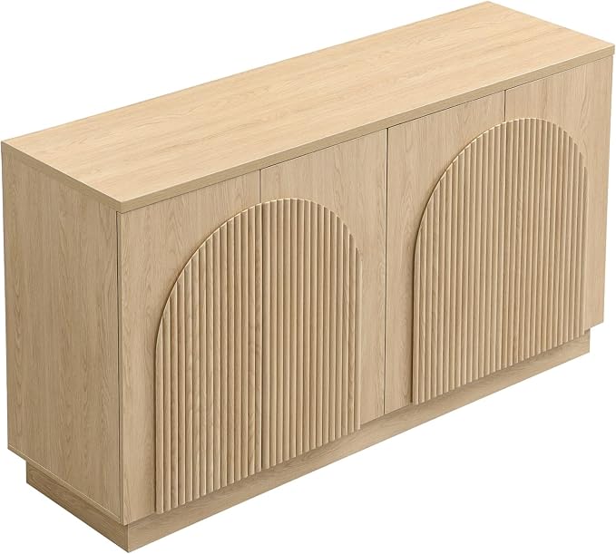 Yechen Fluted TV Stand with Arched Reeded Design Doors, Modern Entertainment Center with Storage for Up to 98", TV Media Console, TV Cabinet for Living Room, Bedroom/Natural Oak(2 PCS)