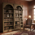 Starlight Canyon Home 8-Foot Tall Wood Bookcase Wall System, Decorative Ladder, Four Adjustable Shelves, Fixed Stability Shelf, Storage, Warm Brown
