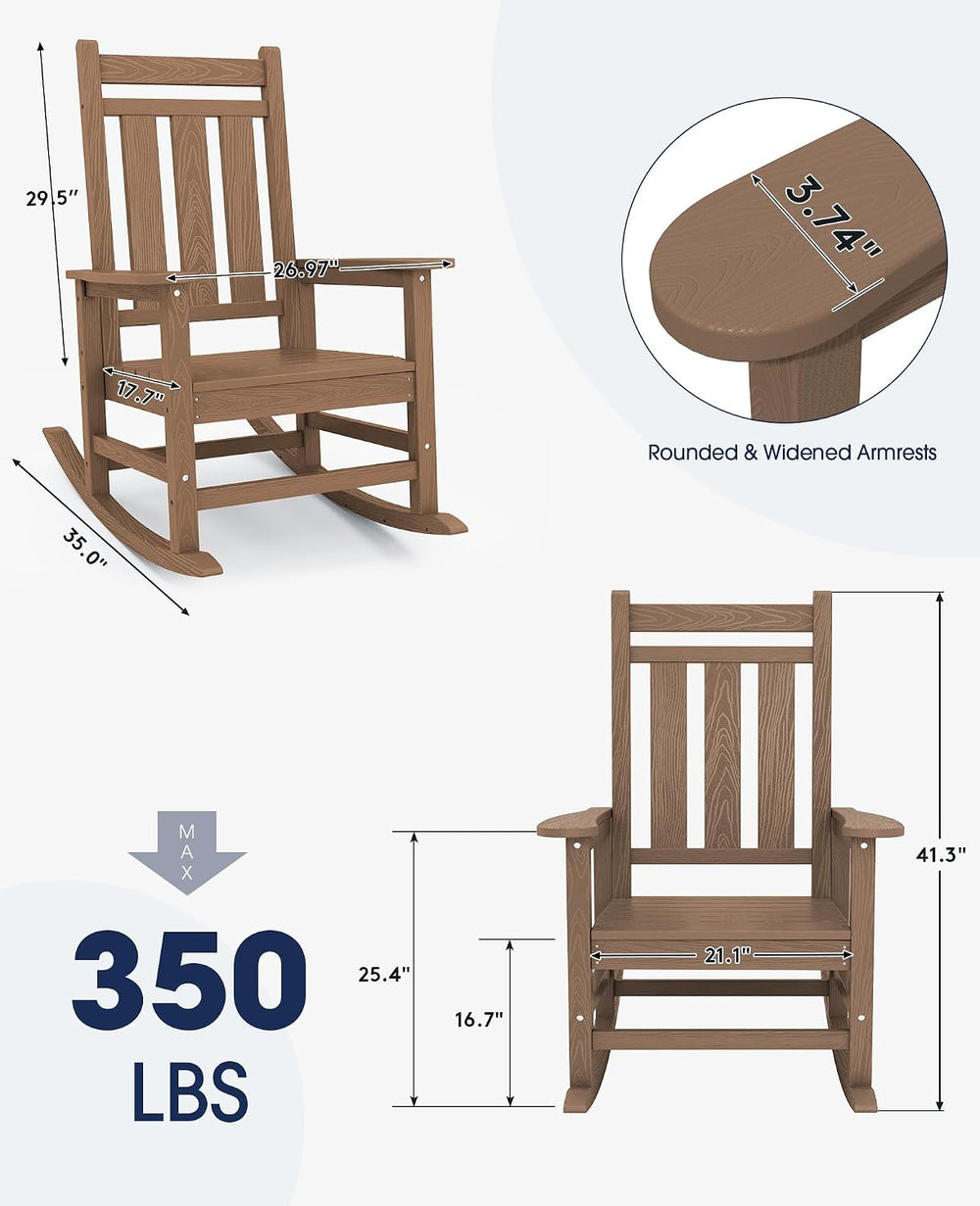 KINGYES Oversized Outdoor Rocking Chair Set of 2, HDPE Patio Rockers, Brown |...