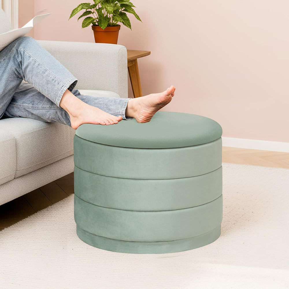 23" Round Velvet Storage Ottoman with Reversible Lid, Soft Padded Footre...