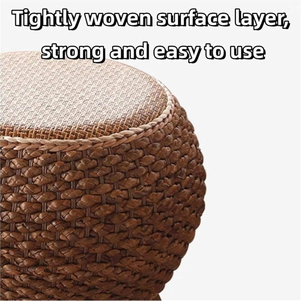 Round Ottoman Natural Seagrass Braided Poof Hand Weaving Round Ottomans Boho ...