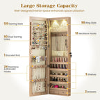 NAFORT 2 LEDs Full Length Mirror with Jewelry Armoire, Jewelry Organizers and Storage with 2 Mounting Options, 47.5”H Jewelry Cabinet with 2 Drawers, Make up & Lockable Jewelry Box, Natural Wood