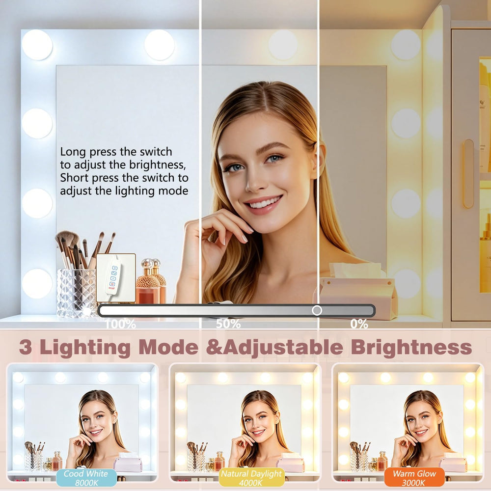 BZK Vanity Desk with LED Lights and Mirror, 35.4" Makeup Vanity Table wi...