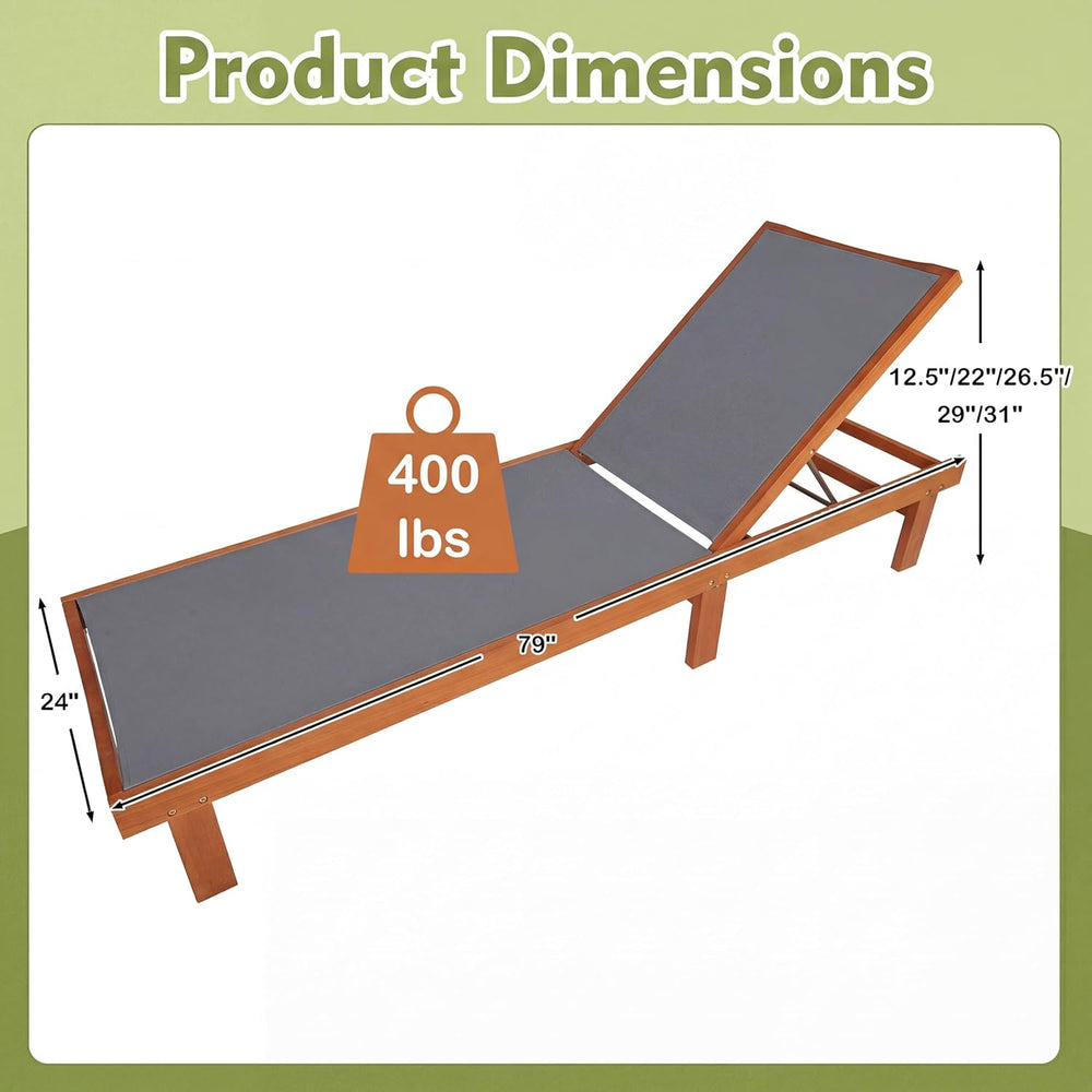 COSTWAY Set of 2 Patio Wood Chaise Lounge Chair, Strong Eucalyptus Wood Frame...