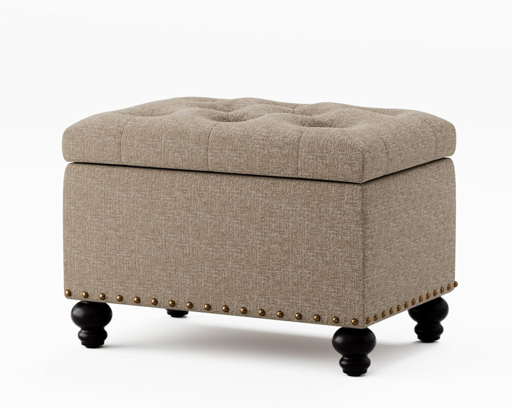 Zihanhome Small Ottoman with Storage, Upholstered Button Tufted Ottoman Foot ...