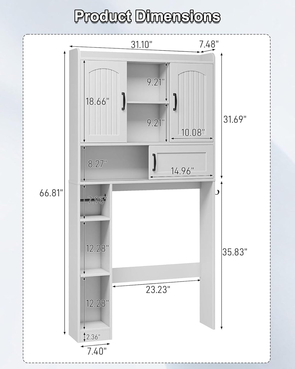 Vabches Farmhouse Over The Toilet Storage Cabinet with 2 Barn Doors & Sliding Door, Over The Toilet Bathroom Organizer with Open Storage Layer and Adjustable Shelves & Hooks.White