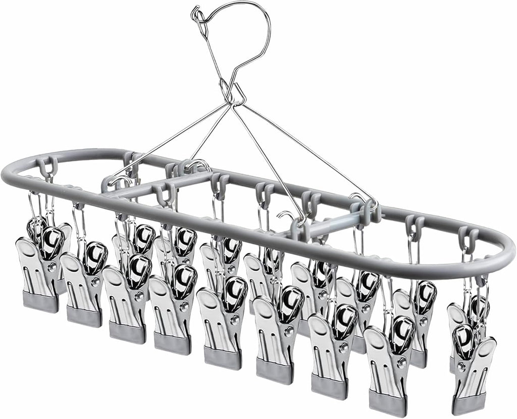 PHYDELU Drying Rack Clothing with 20 Clips，Sock Hanger for Drying，Hanging Clothes Dryer Underwear Hangers Racks Laundry Herb Socks Panty Wet Bra Lingerie Baby Delicates Foldable Small Indoor Metal
