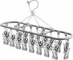 PHYDELU Drying Rack Clothing with 20 Clips，Sock Hanger for Drying，Hanging Clothes Dryer Underwear Hangers Racks Laundry Herb Socks Panty Wet Bra Lingerie Baby Delicates Foldable Small Indoor Metal