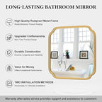 Gold Bathroom Mirror for Wall 24" x 24" Modern Rounded Corner Square Mirror with Non-Rusting Iron Metal Framed Bathroom Vanity Mirror for Over Sink Wall Decor Horizontal/Vertical