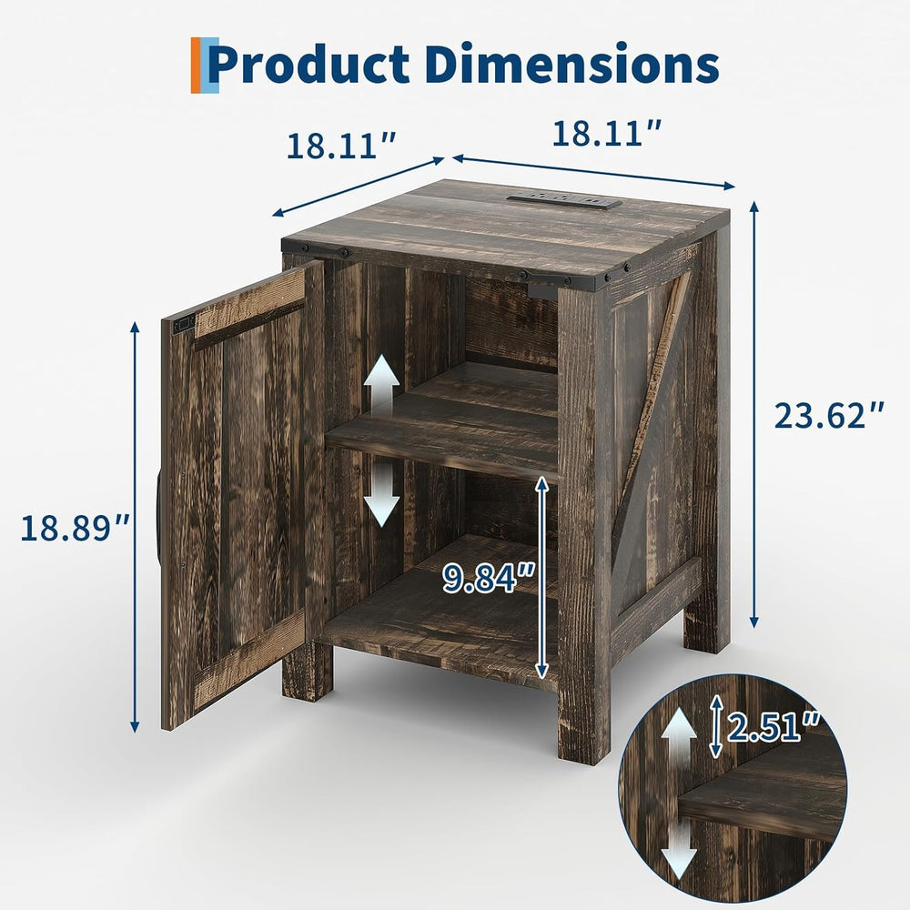 Takywep 18 Inch Nightstand with Charging Station, Farmhouse Wooden Bedside Ta...