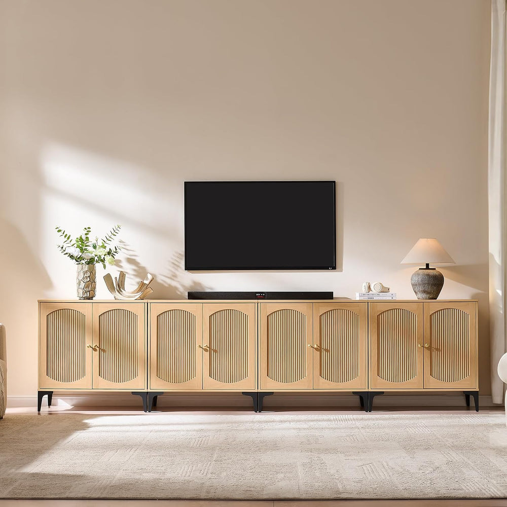 30.9" W Fluted Arched Buffet Cabinet with Storage, Natural Oak