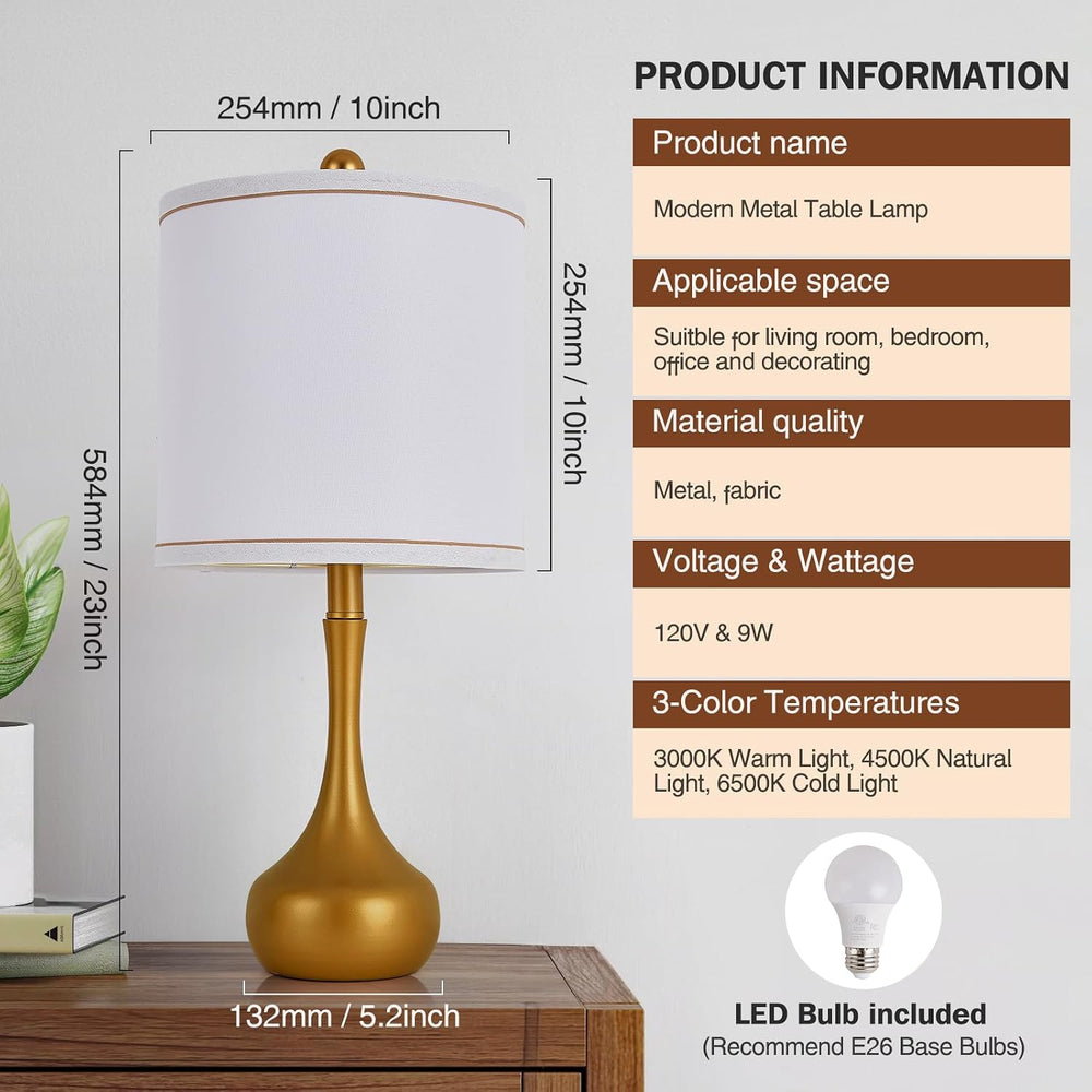 23" Farmhouse Table Lamp Set of 2 for Living Room Bedroom,Golden
