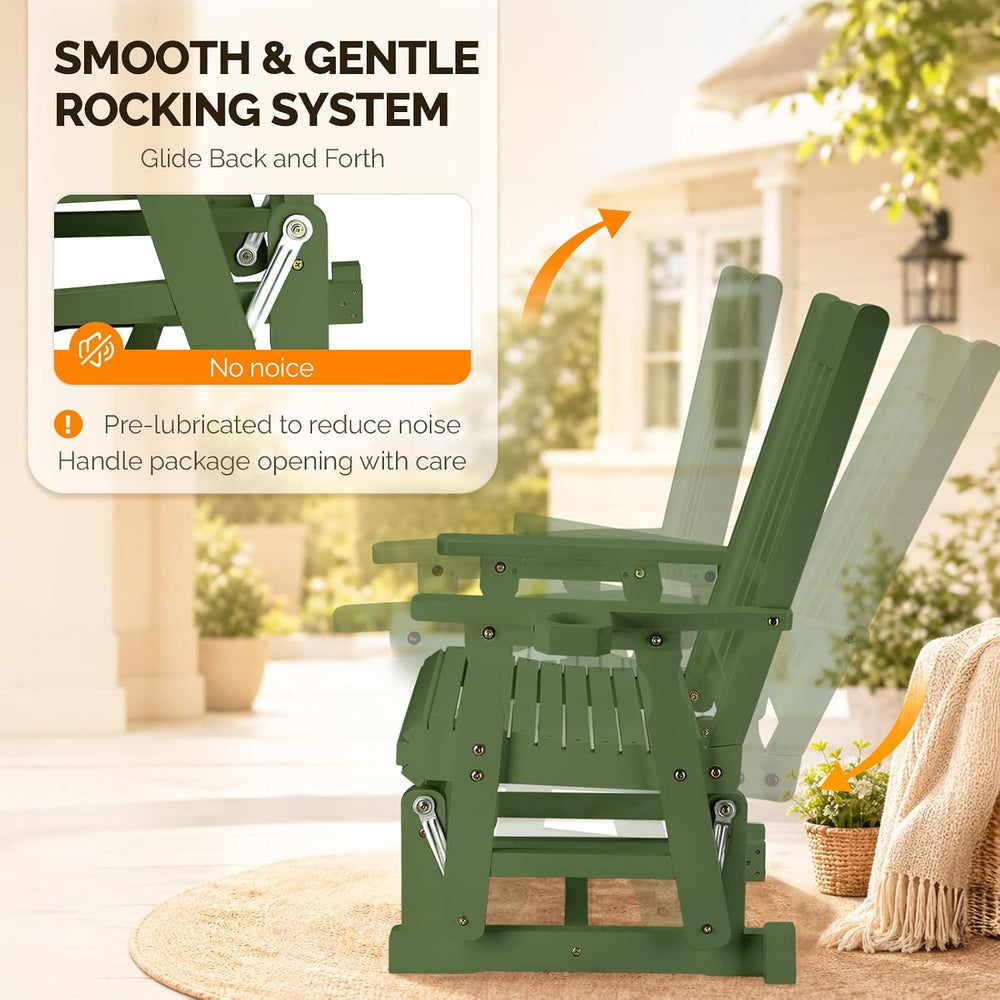 VINGLI Outdoor Glider Chair Wood Patio Glider with Cup Holder, Porch Glider w...