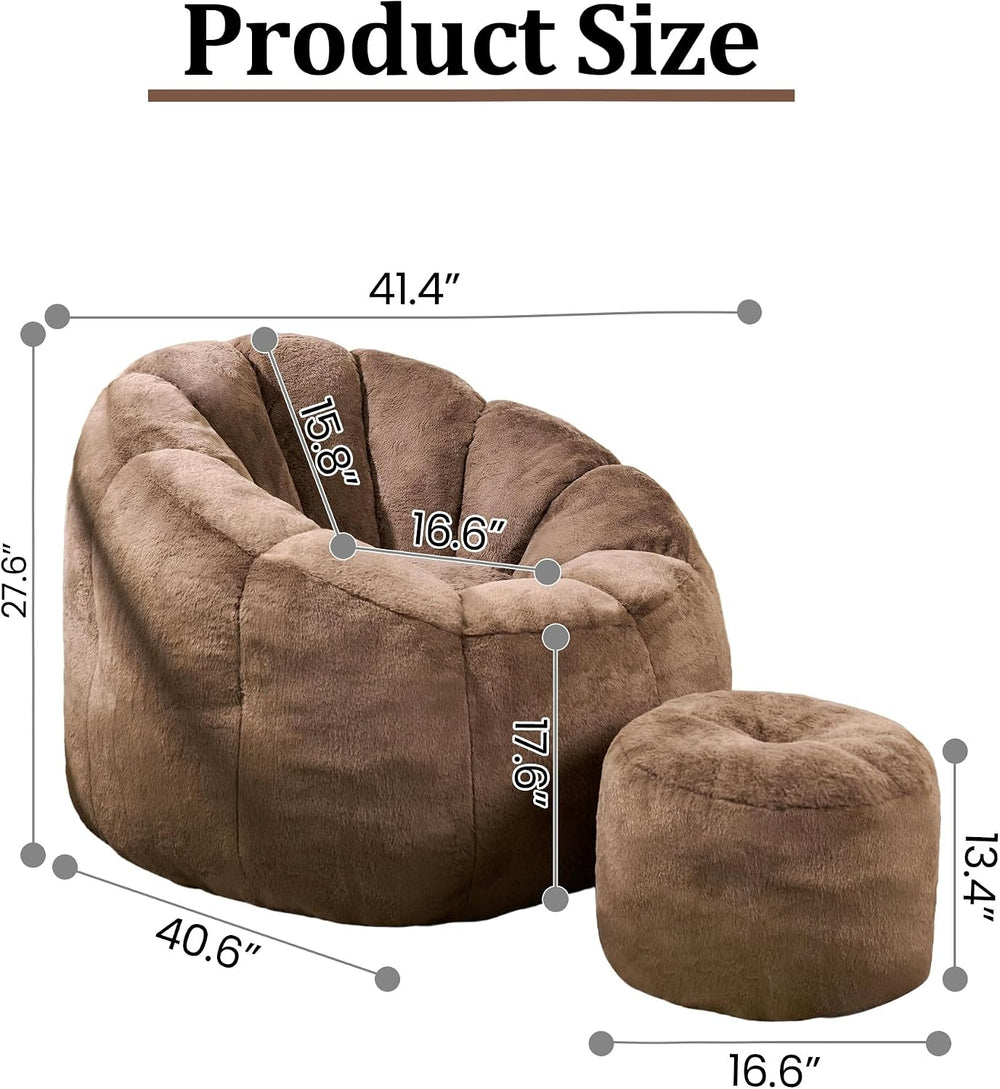 Bean Bag Chair, Bean Bag Chair with Ottoman, Stuffed Bean Bag Chairs with Fil...