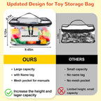 6 Pack Clear Toy Storage Bag with Name Tag& Manual Pocket, Waterproof Transparent PVC Toy Organizer Case for Lego Bricks, Board Games, Building Blocks, Puzzles (Large Capacity, Black)